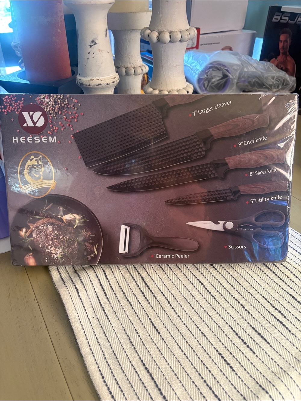 HEESEM  Brown and Black Kitchen Knife and Peeler Set